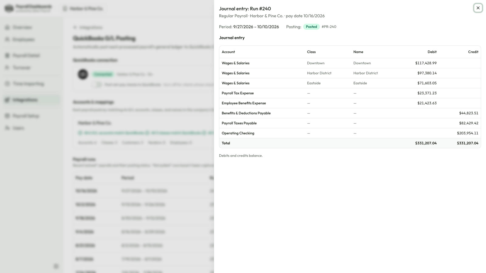 QuickBooks journal entry for a payroll